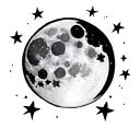 Waxing Gibbous Moon and three stars tattoo design idea