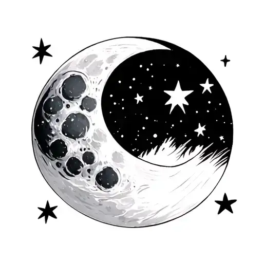 Waxing Gibbous Moon and three stars tattoo design idea