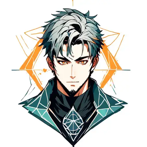 geometric guy anime with a sketch style tattoo from solo leveling with igris and beru tattoo design idea