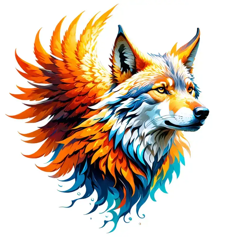 wolf Phoenix rising, facing out tattoo design idea