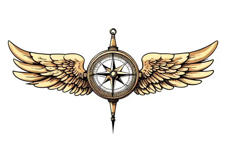 Compass covered with wings tattoo design idea