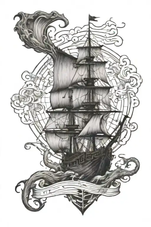 Medieval mariner map sea monster with caption HIC SUNT DRACONES tattoo design idea