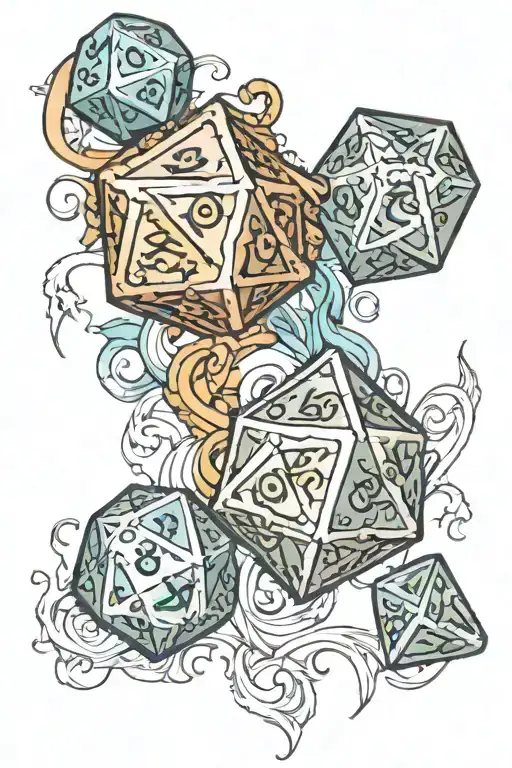 trident and d20 dice tattoo design idea