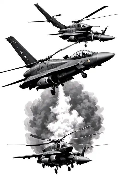 F-16 UH-60 helicopters firefight war tattoo design idea
