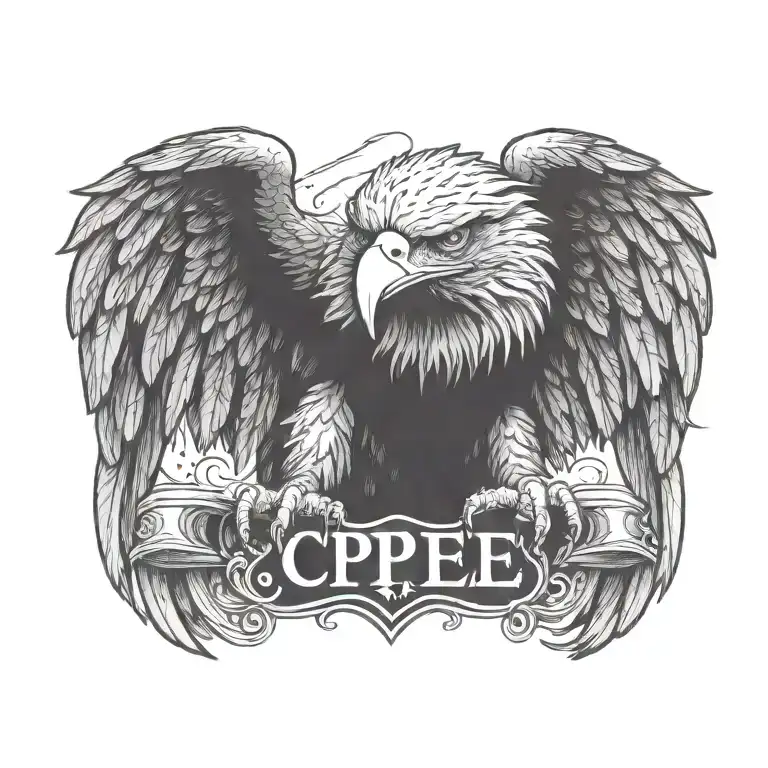 letters 'S C P E' eagle perched tattoo design idea