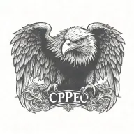 letters 'S C P E' eagle perched tattoo design idea