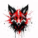 Melanistic Cross Fox Face mixed with Phoenix rising from ashes tattoo design idea