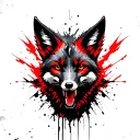 Melanistic Cross Fox Face mixed with Phoenix rising from ashes tattoo design idea