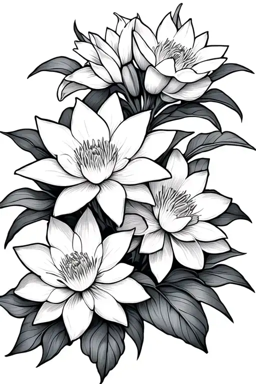 fineline flower and vines either water lilies or daffodils tattoo design idea