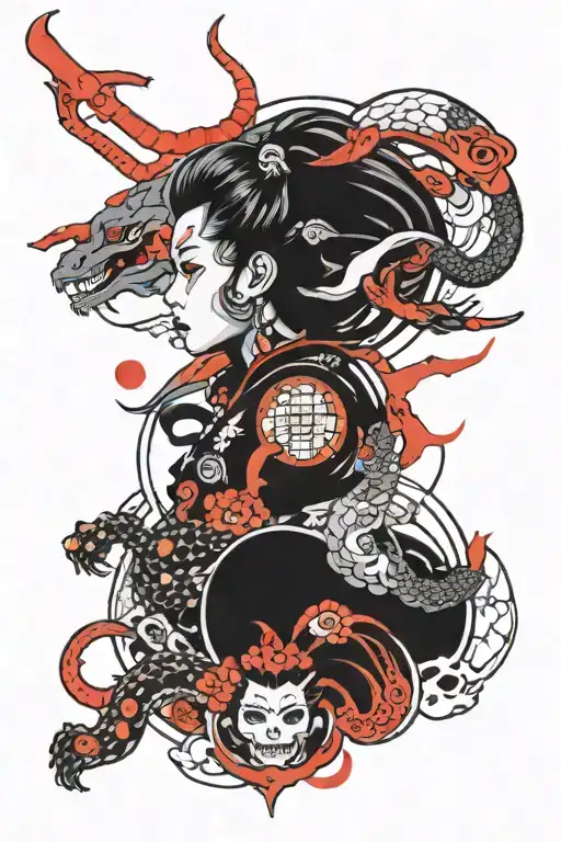 Cyberpunk Japanese tattoo design idea