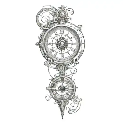 an eye with a compass and a clock tattoo design idea