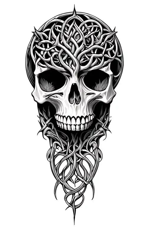 skull celtic tree of life tattoo design idea