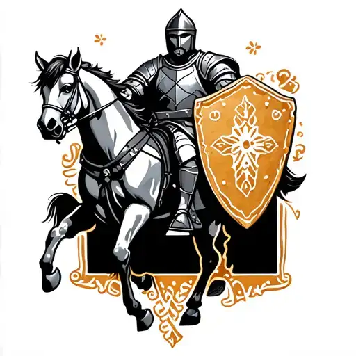 knight on horse  with ginger bread shield tattoo design idea