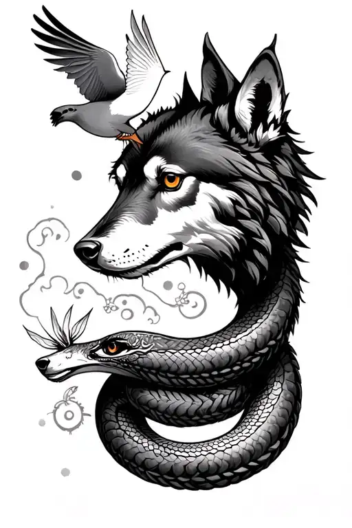 wolf sheep serpent and dove  tattoo design idea