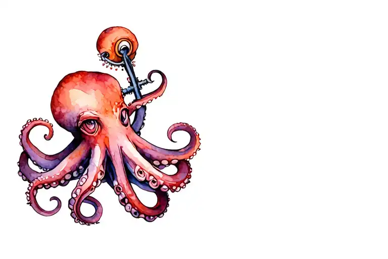 Octopus wrapped around an anchor tattoo design idea