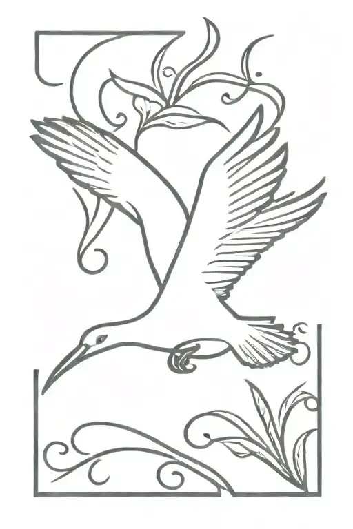 Ibis bird in flight Fleur de lis tattoo design idea