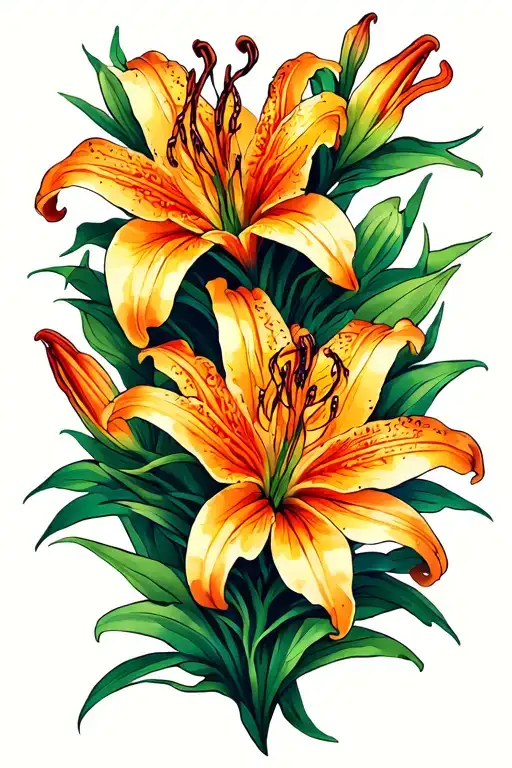 Tiger lily and spider lily flowers intertwined tattoo design idea