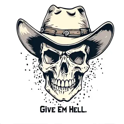 cowboy skull saying give em hell tattoo design idea
