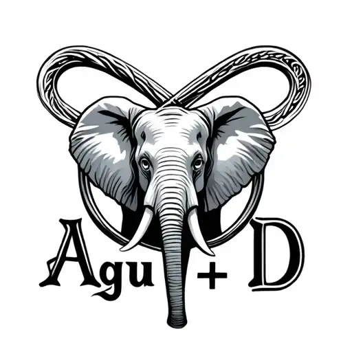 Infinity symbol with a elephant inside and “Agu + D” written  tattoo design idea