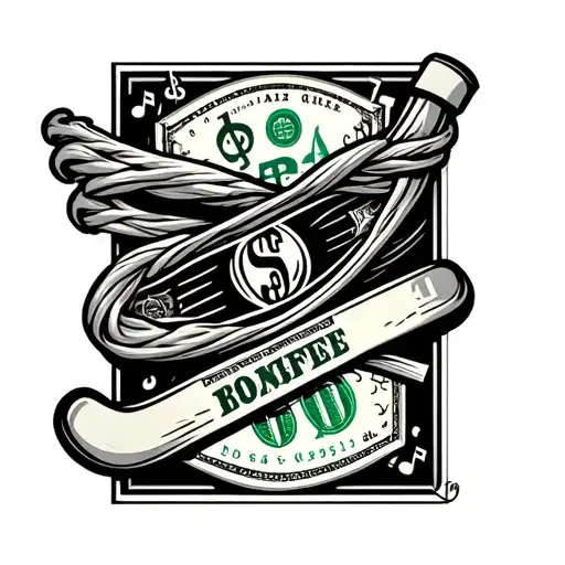 Hot Rod, Dollar Bill, Hockey Stick, Music notes intertwined tattoo design idea