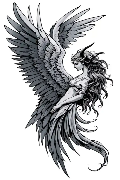 angel devil wings Gemini zodiac sign tattoo design idea
