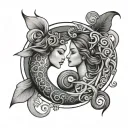 feminine  Aquarius Pisces symbol intertwined tattoo design idea