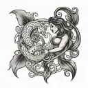 feminine  Aquarius Pisces symbol intertwined tattoo design idea
