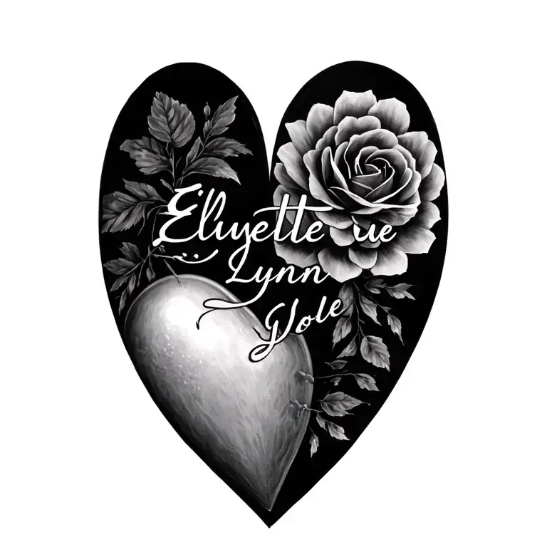 heart outlined in cursive of the names Ellyette Lynn and Jolie nona tattoo design idea