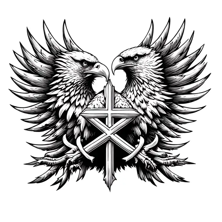 eagle and cross surrounded tattoo design idea