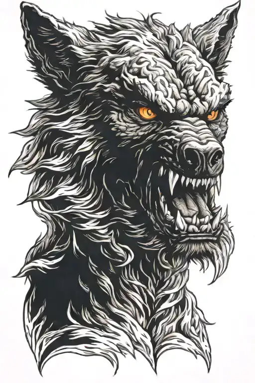 fire werewolf tattoo design idea