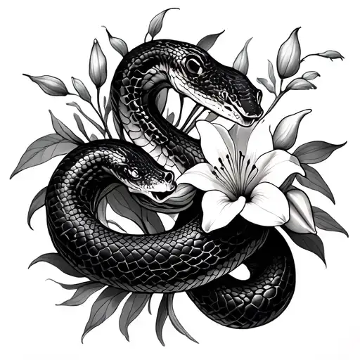nagini snake with lily, orchid and cyclamen intertwined tattoo design idea