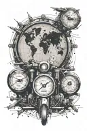 world map motorcycle speedometer halfway just picking up speed tattoo design idea