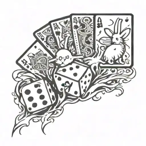 Aces card, dice, Basketball, Angels put all inside a fire rabbit tattoo design idea