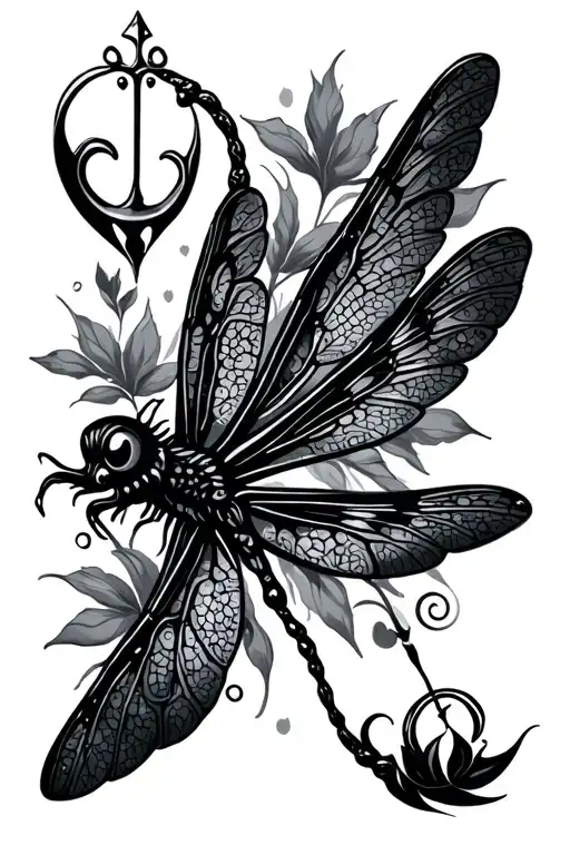 dragonfly gothic style and witchy  symbols of support and love in background  tattoo design idea