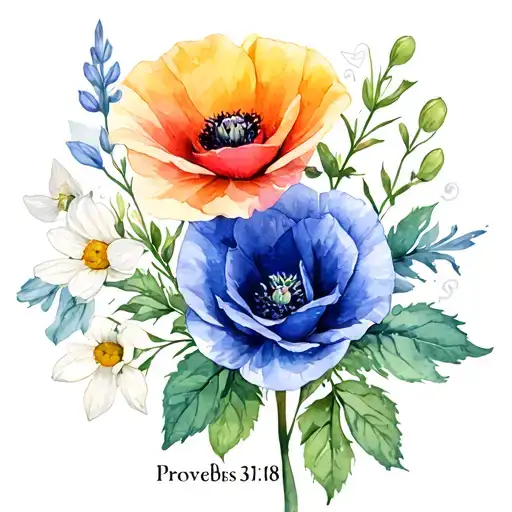 "Proverbs 31:8" poppy flower, snowdrop flower, sweetpea flower, rose flower, marigold flower, chrysanthemum flower, tattoo design idea