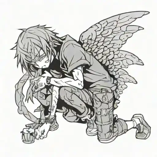 makima from chainsaw man hugging plush pf tattoo design idea