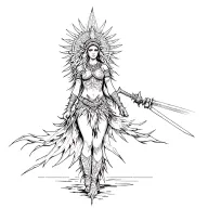 Warrior goddess with South American aesthetics, with a powerful, irreverent and rebellious attitude tattoo design idea