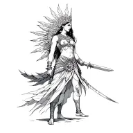 Warrior goddess with South American aesthetics, with a powerful, irreverent and rebellious attitude tattoo design idea