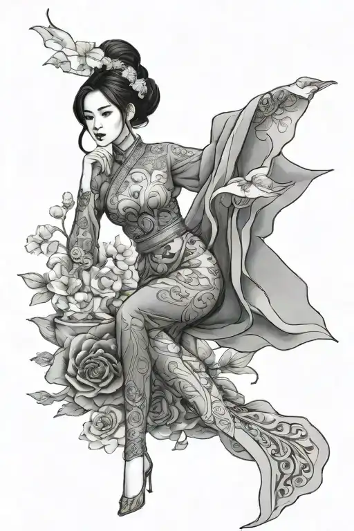 Vietnamese girl in ao dai tattoo design idea