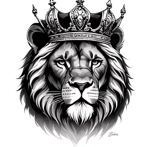 male lion face wearing a crown tattoo design idea