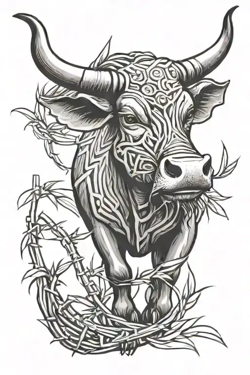 ox with bamboo intertwined representing vietnam  tattoo design idea