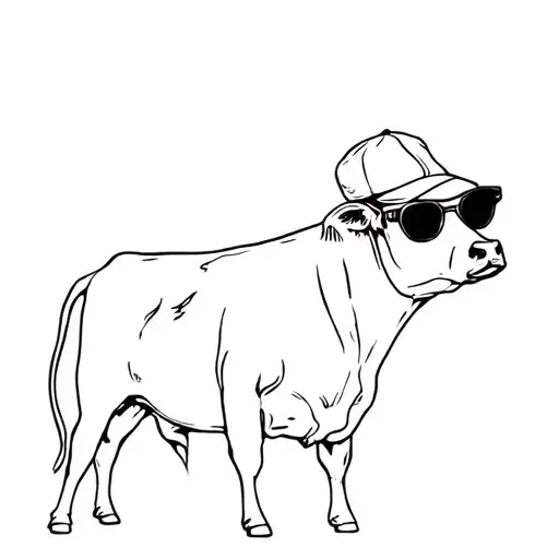 cow wearing flat cap and retro sunglasses side profile tattoo design idea
