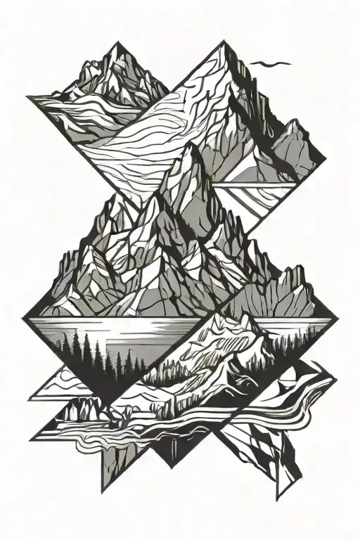 Austria Flag, Mountain, Ski in geometric design incorporating tattoo design idea