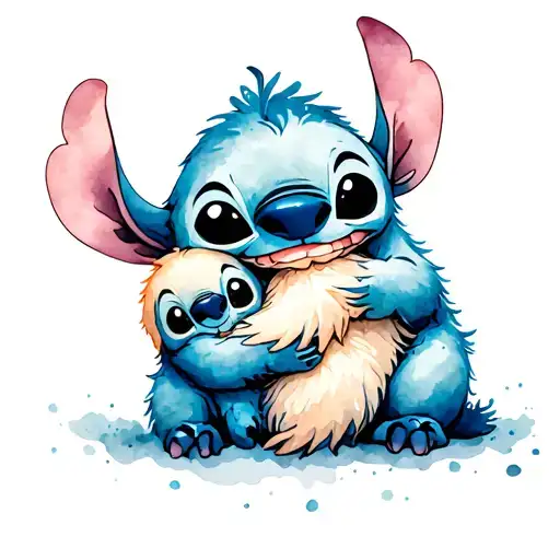 stitch hugging a baby yeti playing tattoo design idea