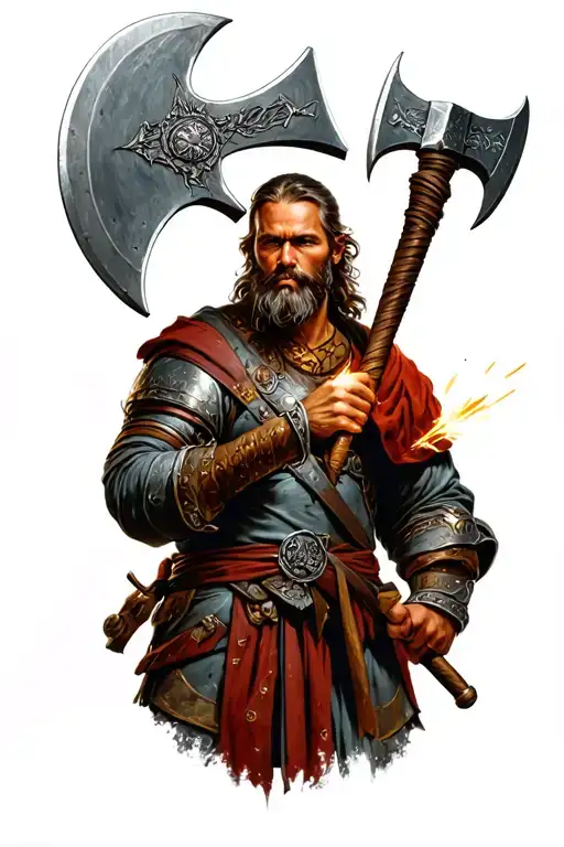 Germanic warrior welding axes tattoo design idea