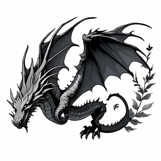 top view dragon flying with shadow leaves you tattoo design idea