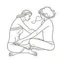 The two lovers hold a taut bow in their hands as they let themselves fall outwards, looking into each other's eyes. tattoo design idea