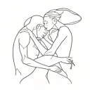 The two lovers hold a taut bow in their hands as they let themselves fall outwards, looking into each other's eyes. tattoo design idea