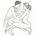 The two lovers hold a taut bow in their hands as they let themselves fall outwards, looking into each other's eyes. tattoo design idea