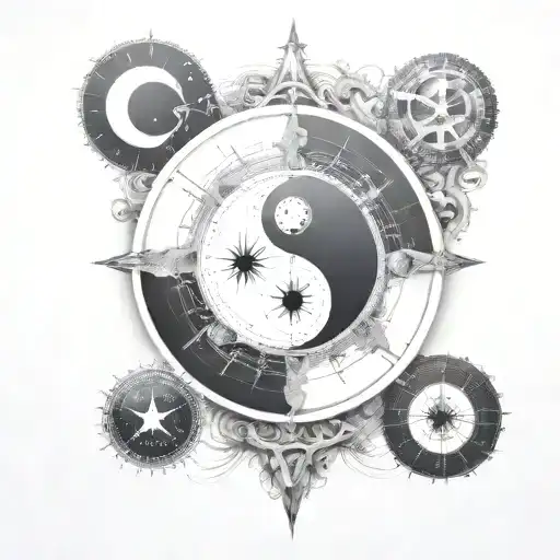 yin yang compass tattoo design idea